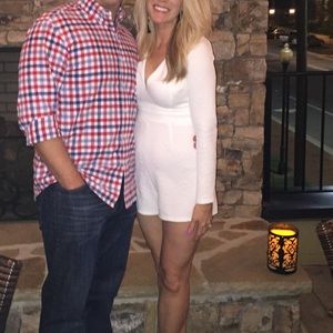 Charlottes Russe long sleeve white plunge neck romper